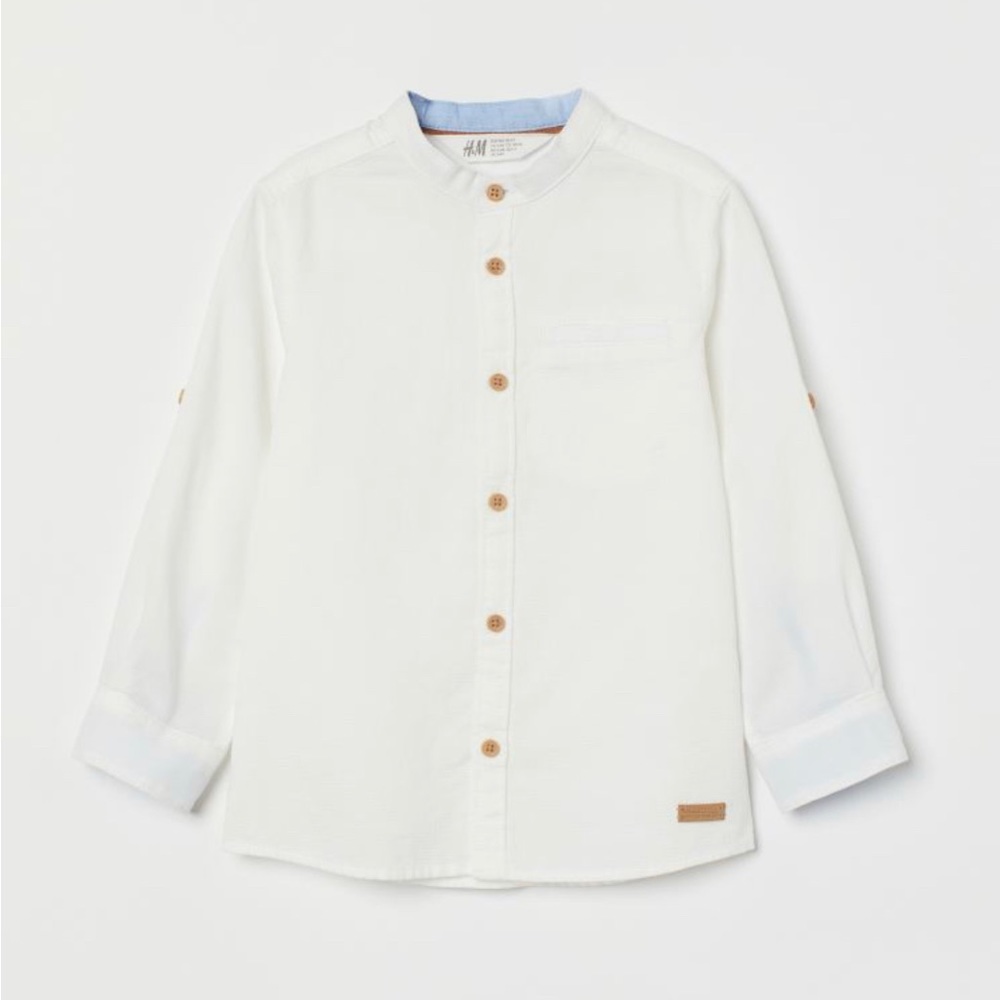 White cotton boys button up shirt